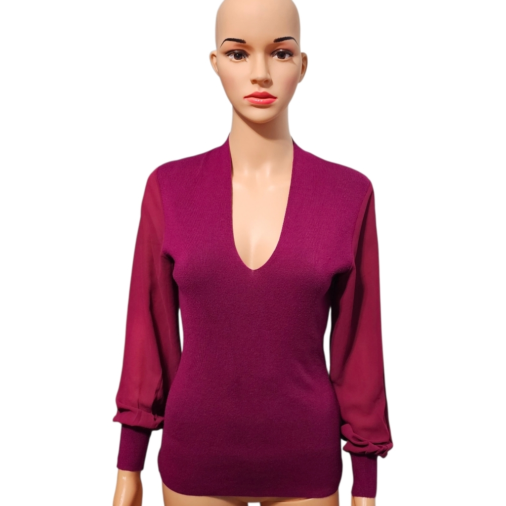 Ted Baker Bryanna Bishop-Sleeve Fuchsia Sweater Sz 2 / US (4-6)